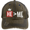 Distressed Trucker Cap- HE is Greater Than ME