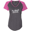 The Church Has Left The Building Ladies Colorblock V-Neck Tee - Clean Apparel