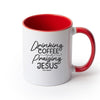 Drinking Coffee Praising Jesus Accent Mugs - Clean Apparel